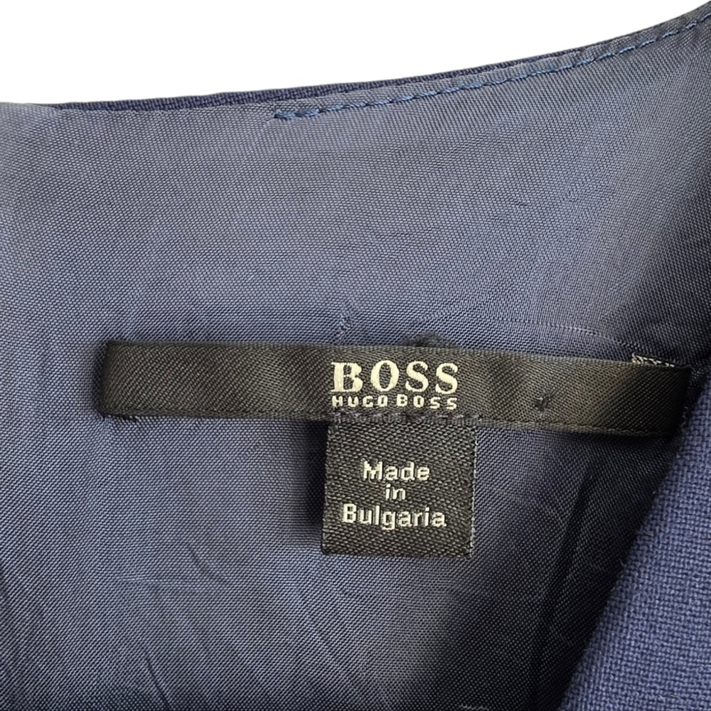 BOSS Hugo Boss Navy Wool Sheath Dress US 8 V Neck 3/4 Sleeve Career Office Midi - Picture 8 of 14